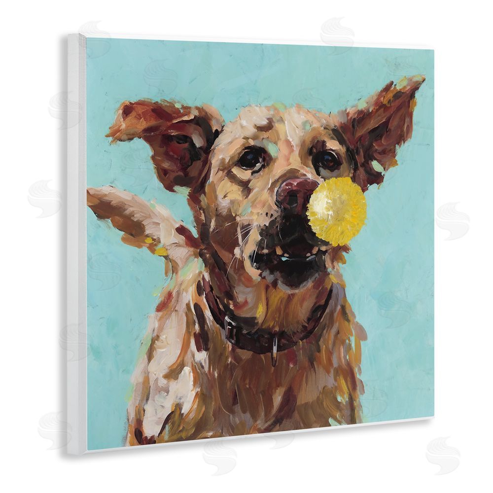 Studio Bautista Dog Playing with Ball Wooden Wall Plaque Art Print