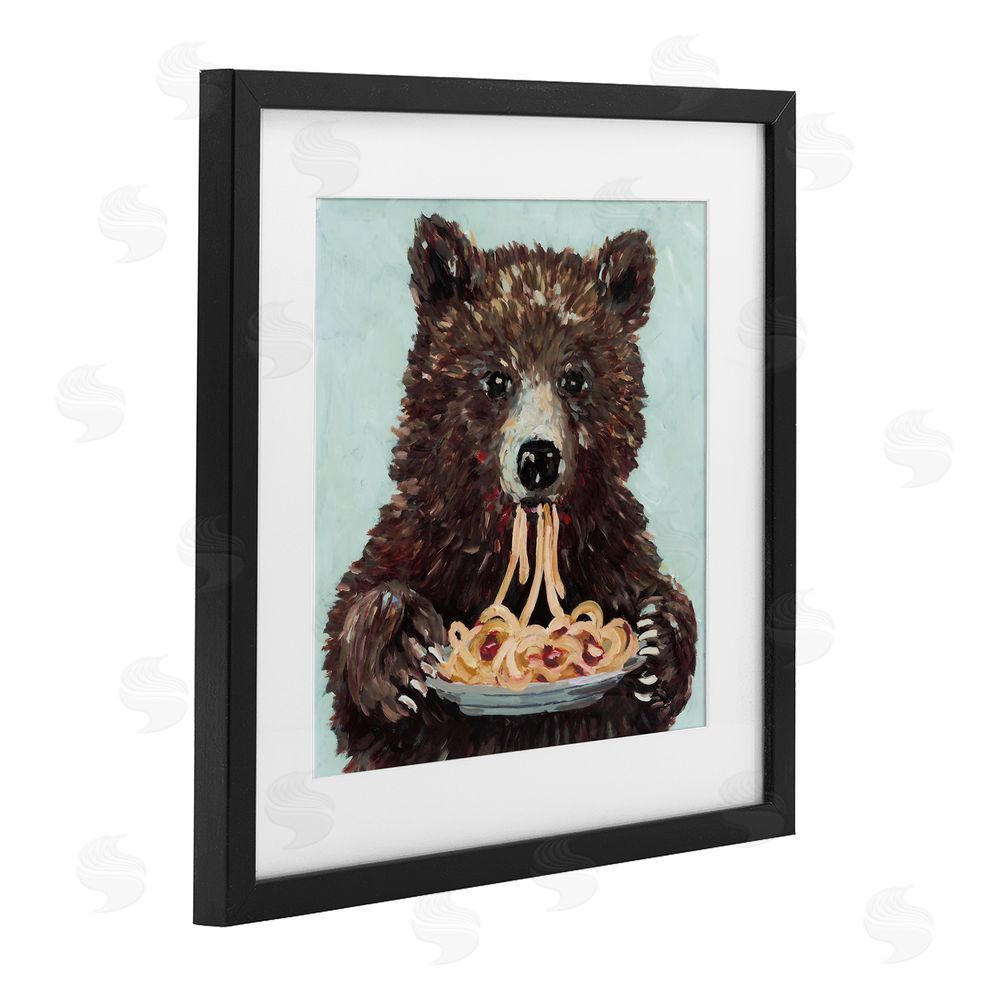 Studio Bautista Whimsical Bear & Spaghetti Black Framed Print Under Glass Wall Art