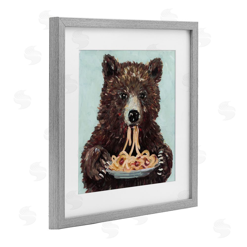 Studio Bautista Whimsical Bear & Spaghetti Gray Framed Print Under Glass Wall Art
