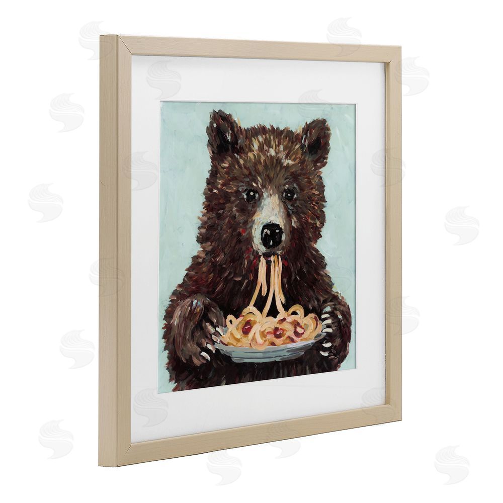 Studio Bautista Whimsical Bear & Spaghetti Brown Framed Print Under Glass Wall Art