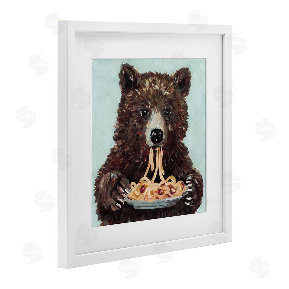 Studio Bautista Whimsical Bear & Spaghetti White Framed Print Under Glass Wall Art