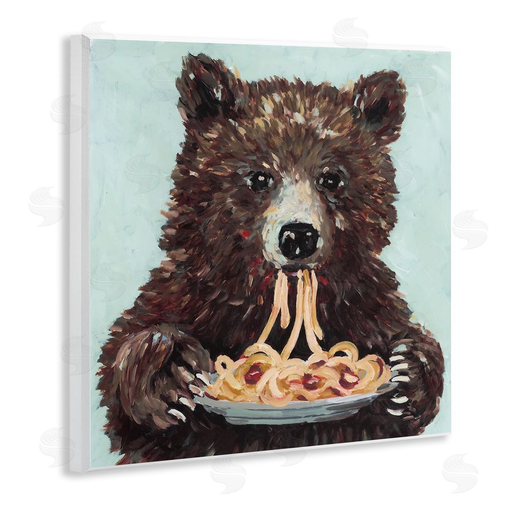 Studio Bautista Whimsical Bear & Spaghetti Wooden Wall Plaque Art Print