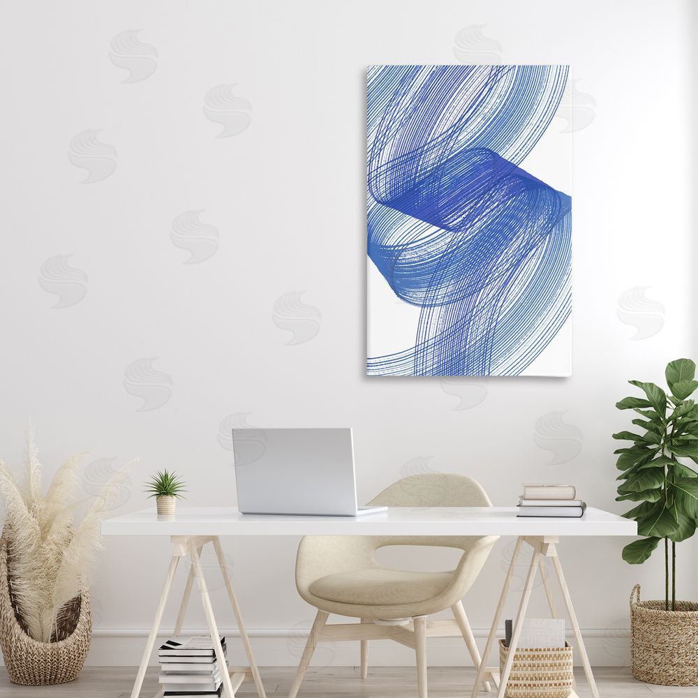 Martina Pavlova Blue Lines Flowing In Motion Stretched Canvas Wall Art Print in Room