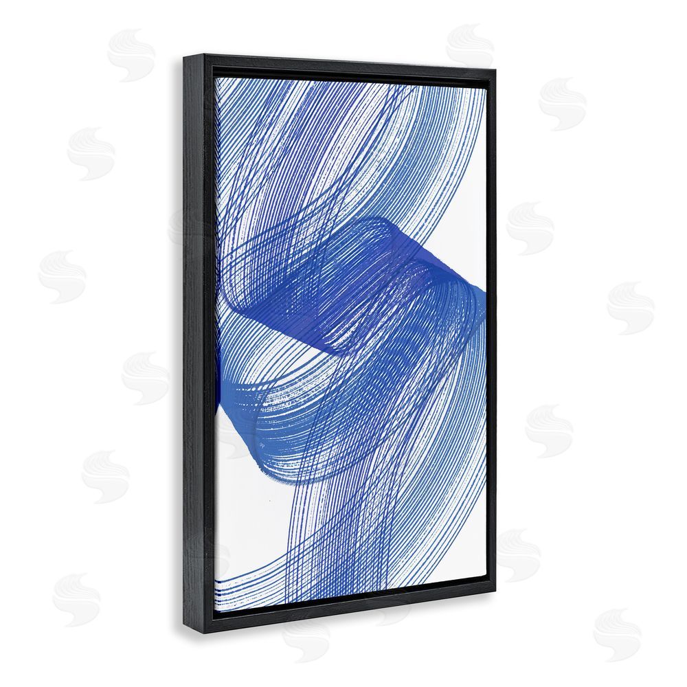 Martina Pavlova Blue Lines Flowing In Motion Black Floating Frame Stretched Canvas Wall Art Print