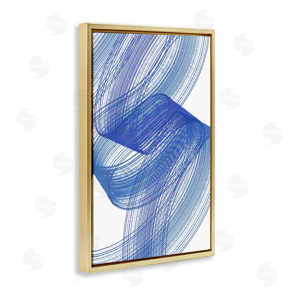 Martina Pavlova Blue Lines Flowing In Motion Gold Floating Frame Stretched Canvas Wall Art Print