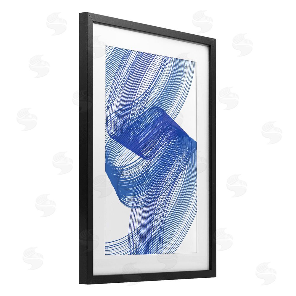 Martina Pavlova Blue Lines Flowing In Motion Black Framed Print Under Glass with Matting Wall Art