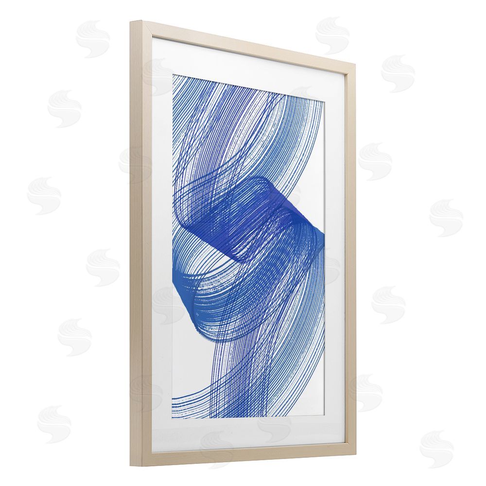 Martina Pavlova Blue Lines Flowing In Motion Brown Framed Print Under Glass with Matting Wall Art