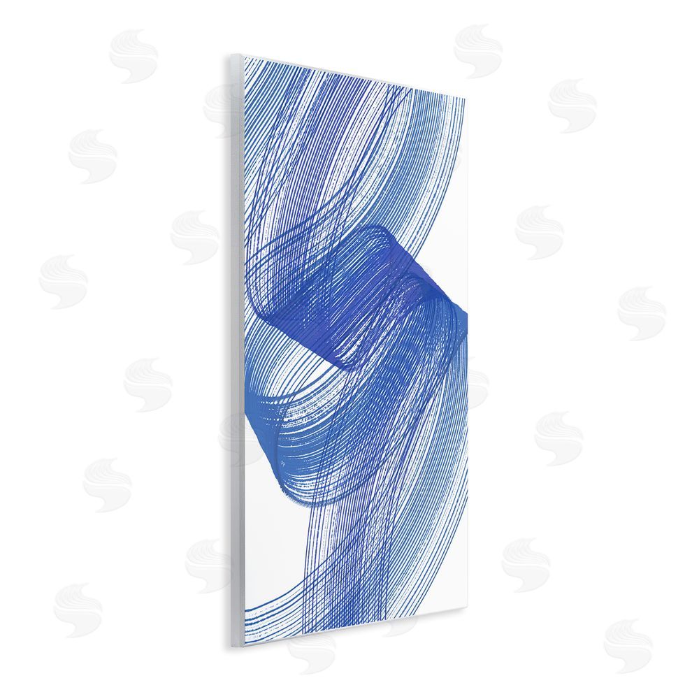 Martina Pavlova Blue Lines Flowing In Motion Wall Plaque Art Print with White Foil Wrap