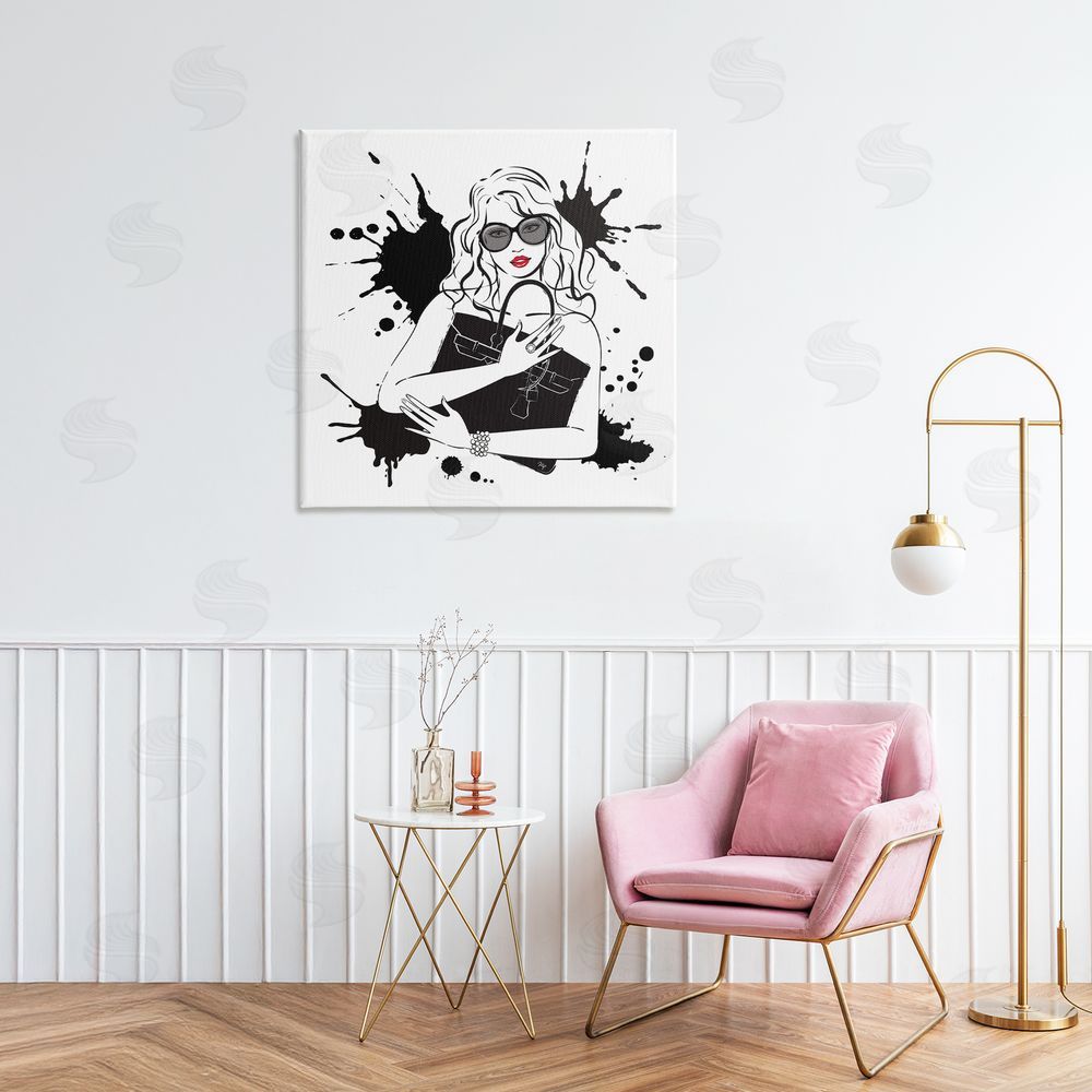 Martina Pavlova Black Bag Elegance & Glamour Stretched Canvas Wall Art Print in Room
