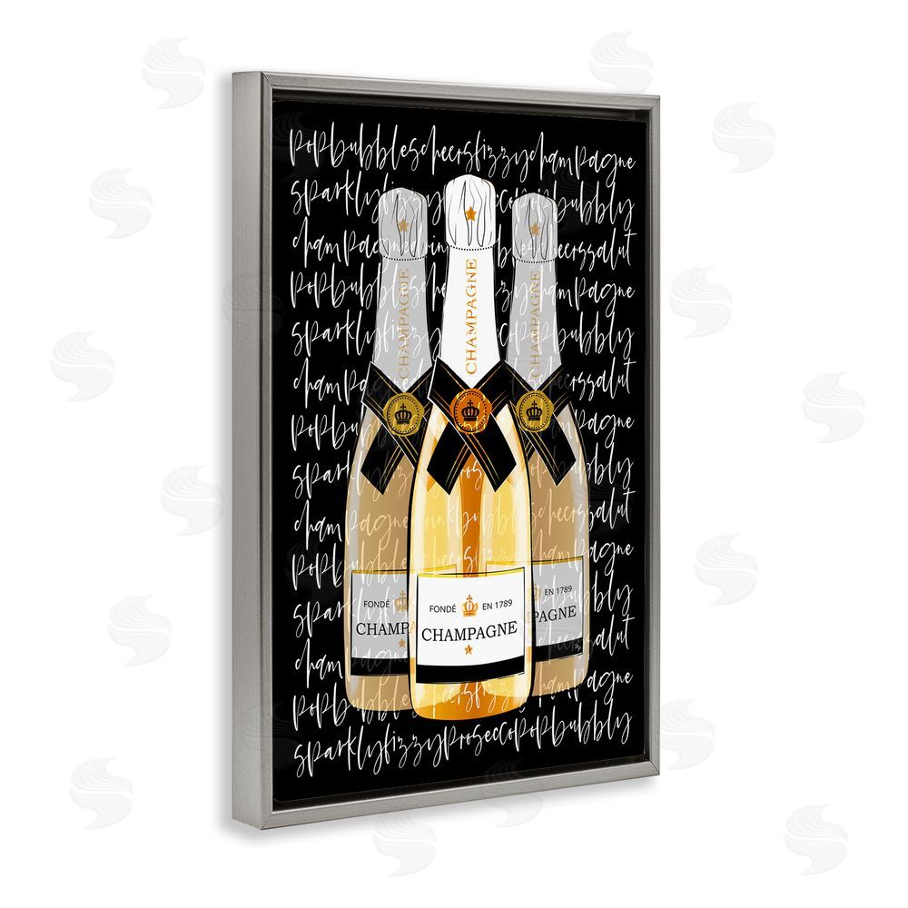 Martina Pavlova Triple Champagne Bottle Love Gray Floating Framed Canvas Wall Art Print