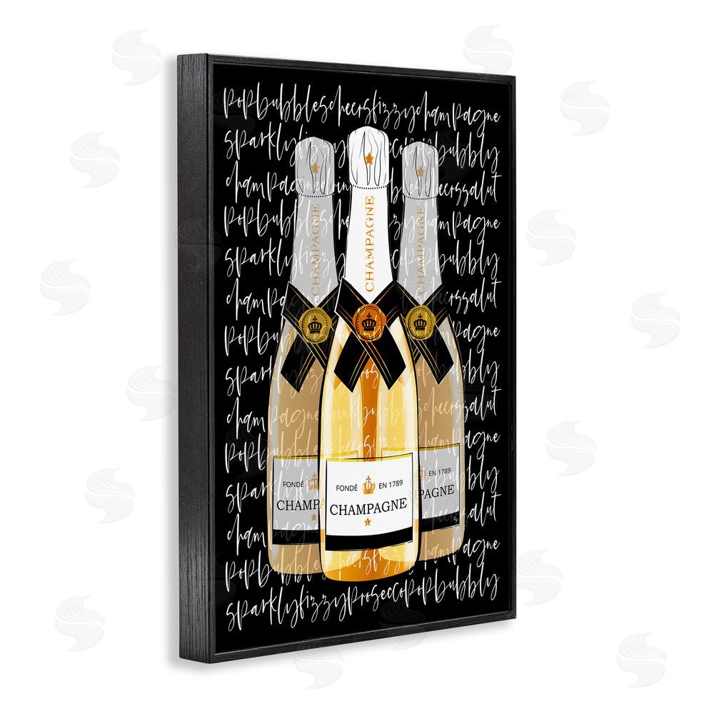Martina Pavlova Triple Champagne Bottle Love Black Framed Giclee Wall Art Print