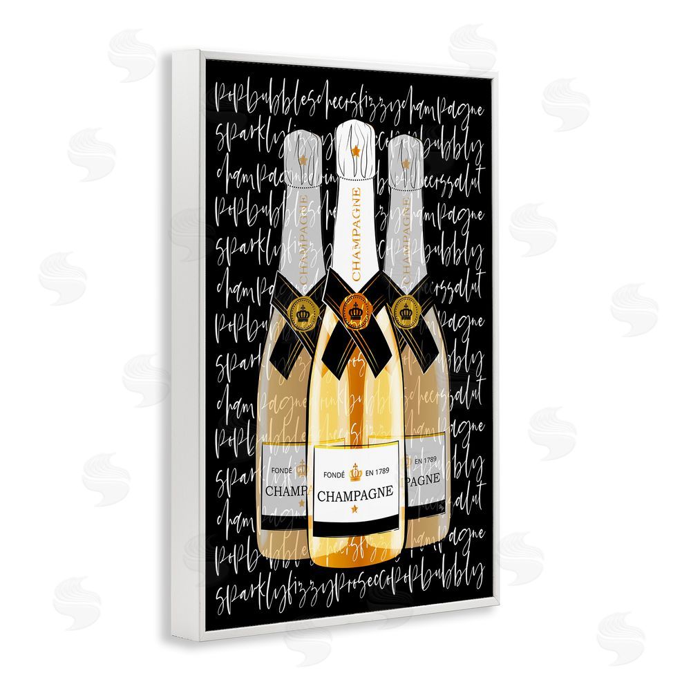 Martina Pavlova Triple Champagne Bottle Love White Framed Giclee Wall Art Print