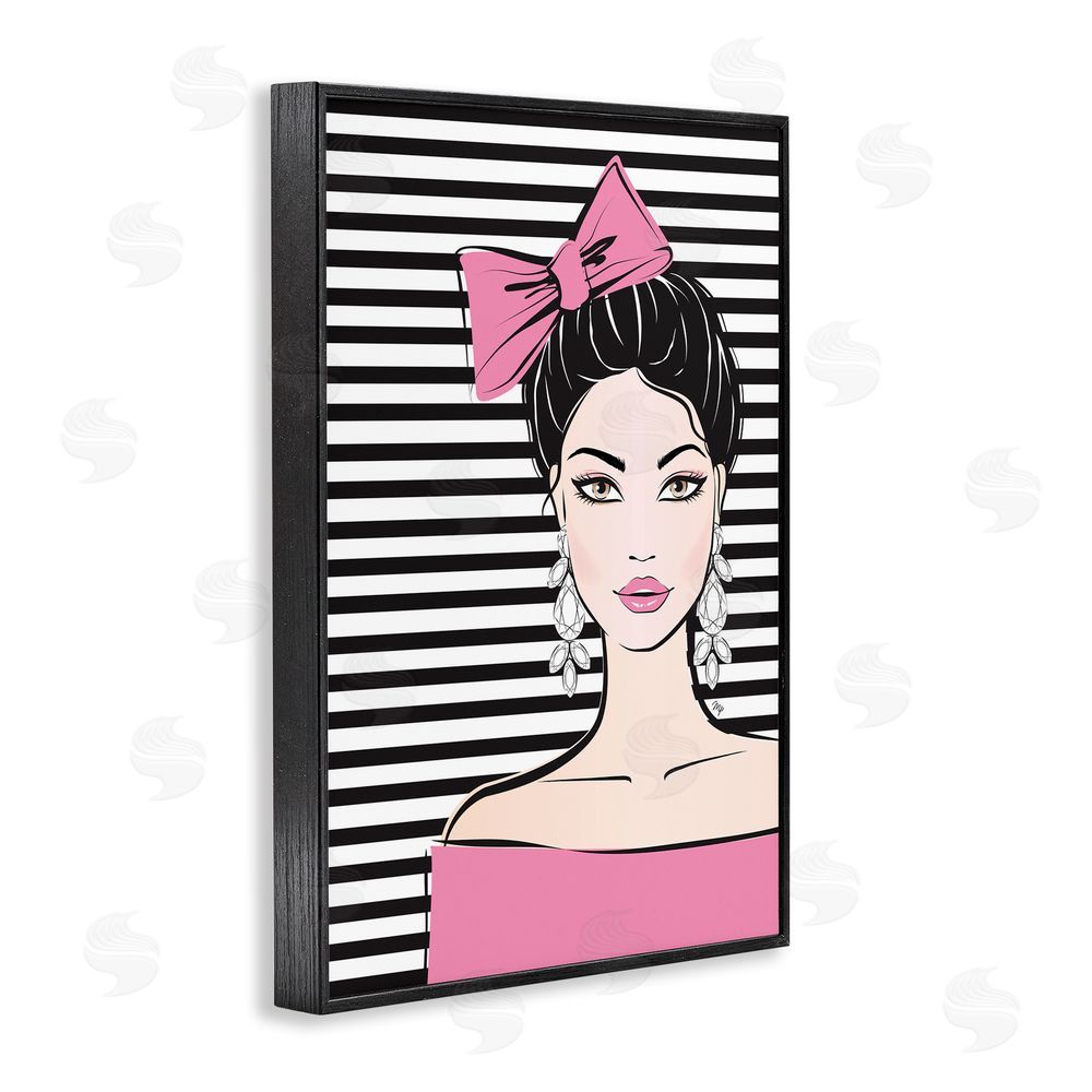 Martina Pavlova Girl with Pink Bow & Earrings Black Framed Giclee Wall Art