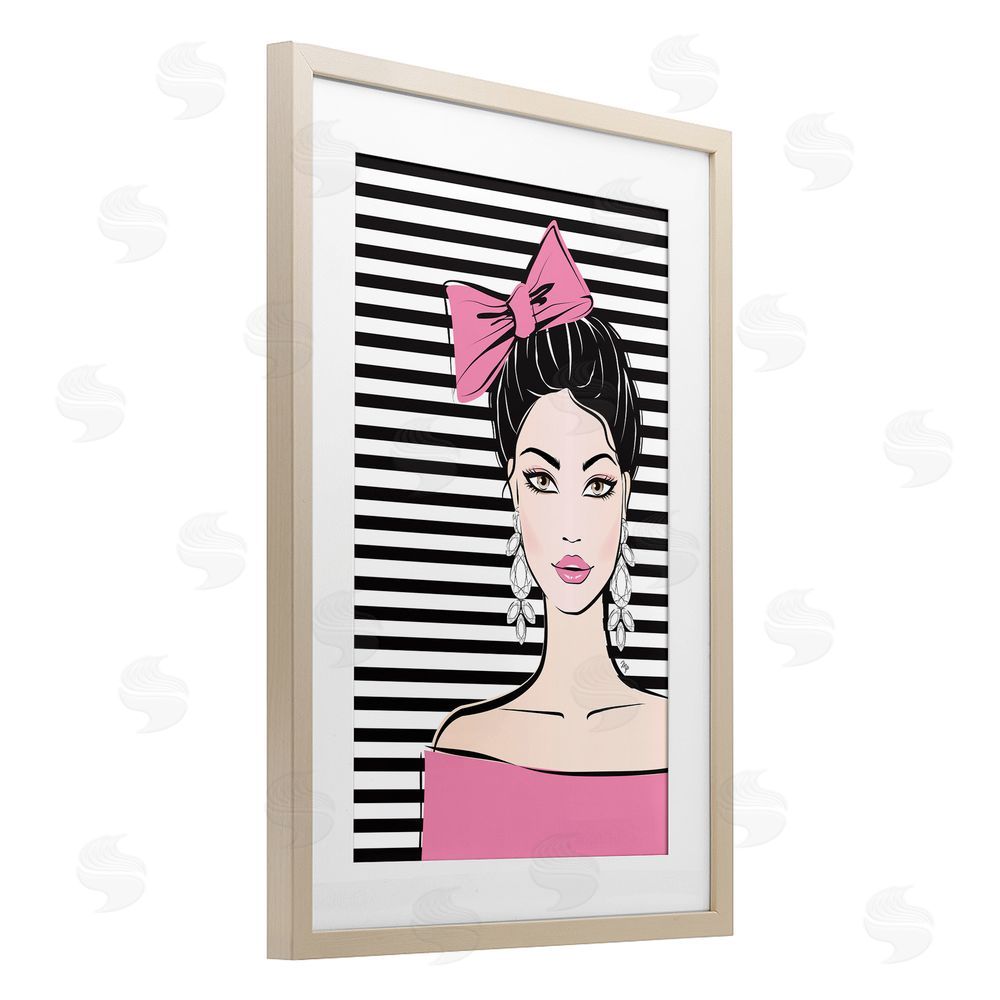 Martina Pavlova Girl with Pink Bow & Earrings Brown Framed Print Under Glass Wall Art