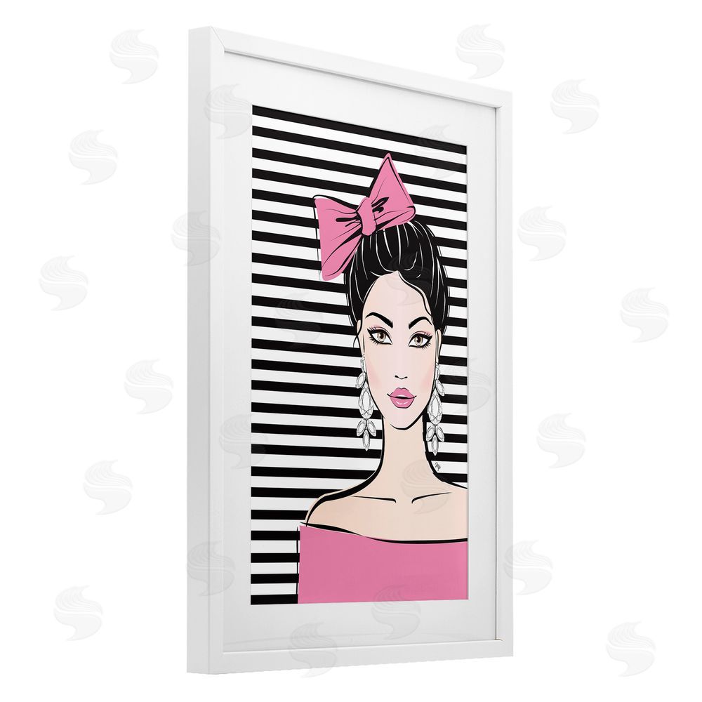 Martina Pavlova Girl with Pink Bow & Earrings White Framed Print Under Glass Wall Art