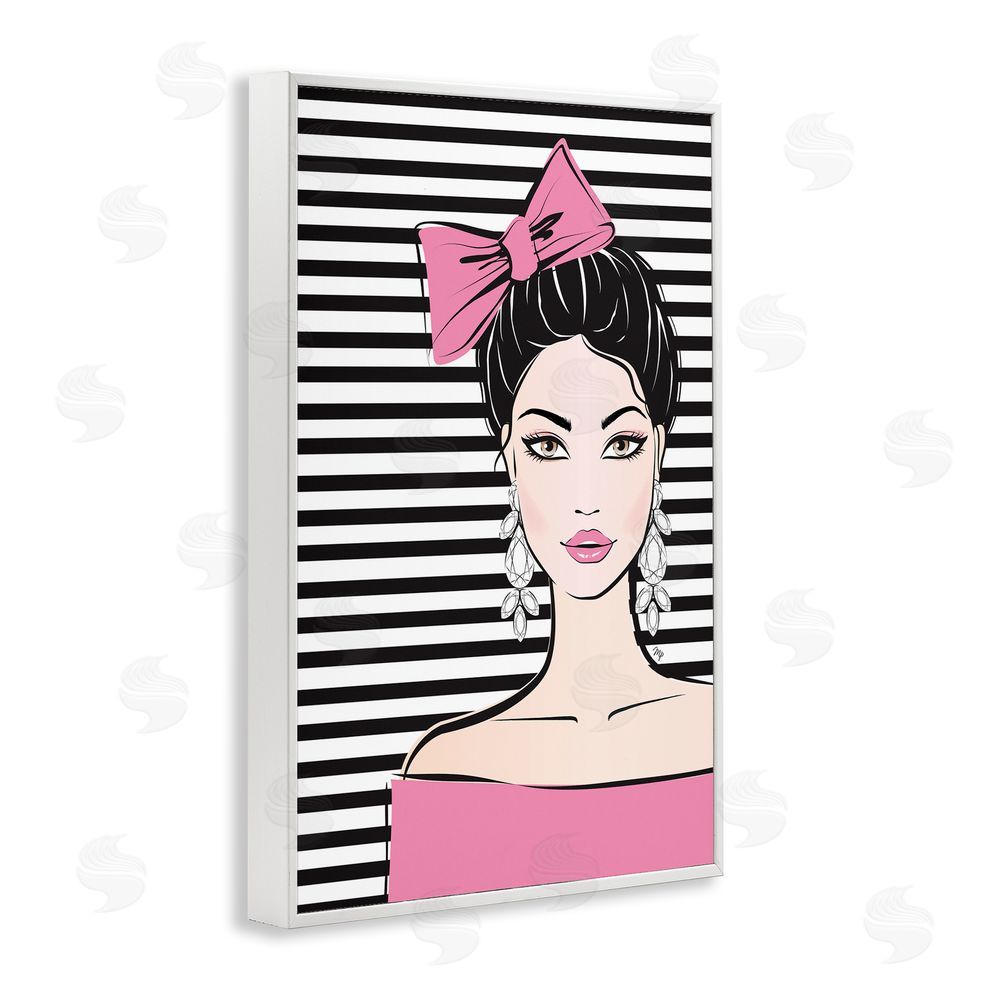 Martina Pavlova Girl with Pink Bow & Earrings White Framed Giclee Wall Art