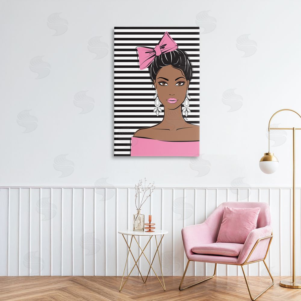 Martina Pavlova Girl with Bow & Jewel Earrings Stretched Canvas Wall Art in Room
