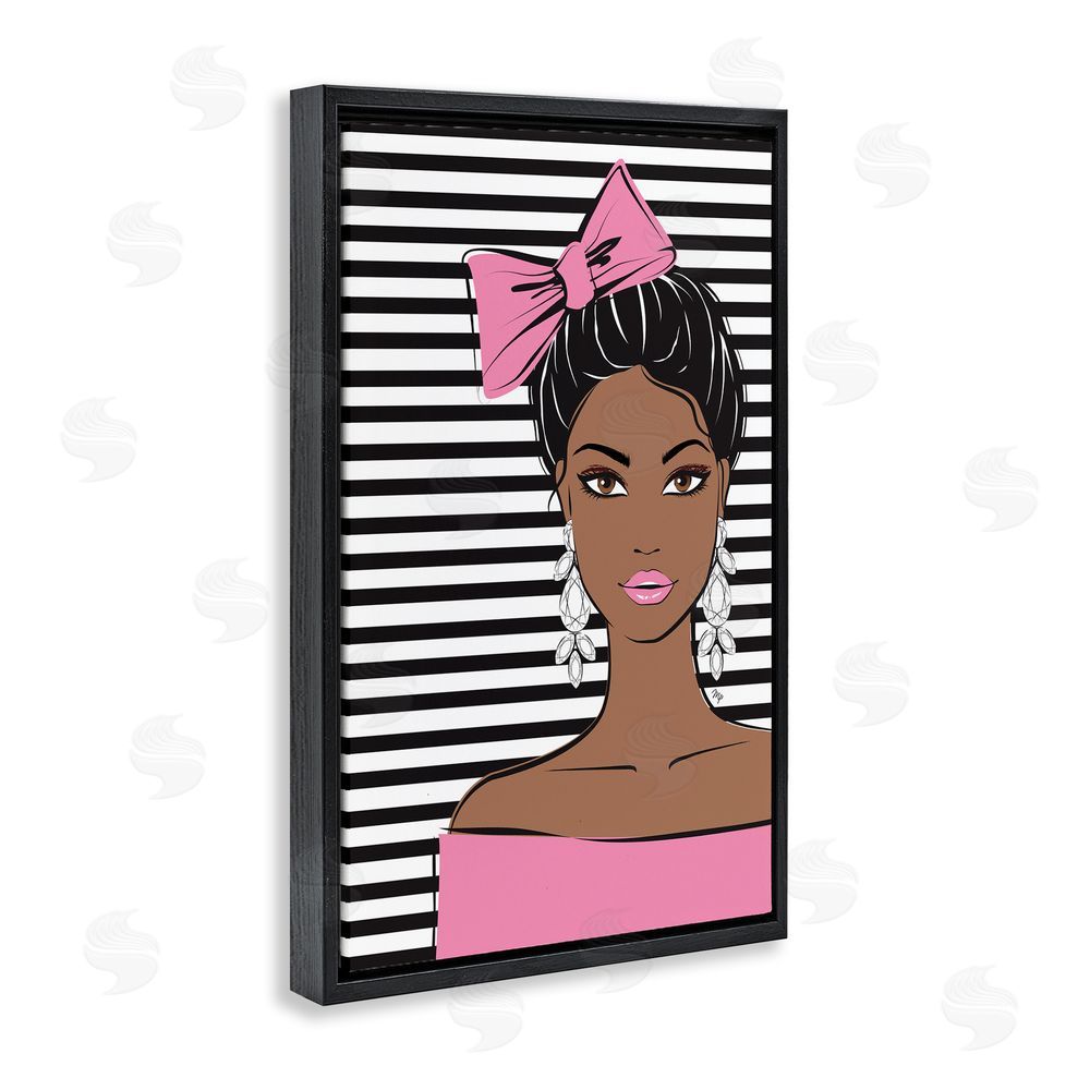 Martina Pavlova Girl with Bow & Jewel Earrings Black Floating Framed Canvas Wall Art