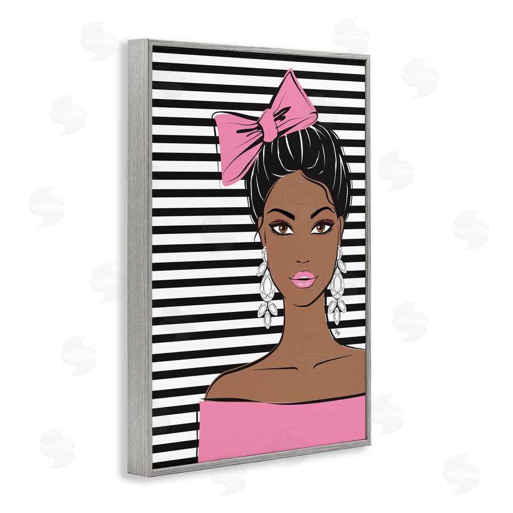 Martina Pavlova Girl with Bow & Jewel Earrings Gray Framed Giclee Wall Art