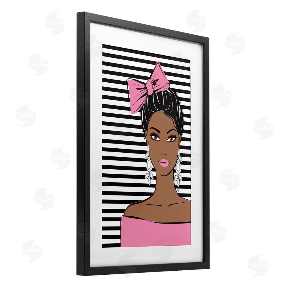 Martina Pavlova Girl with Bow & Jewel Earrings Black Framed Print Under Glass Wall Art