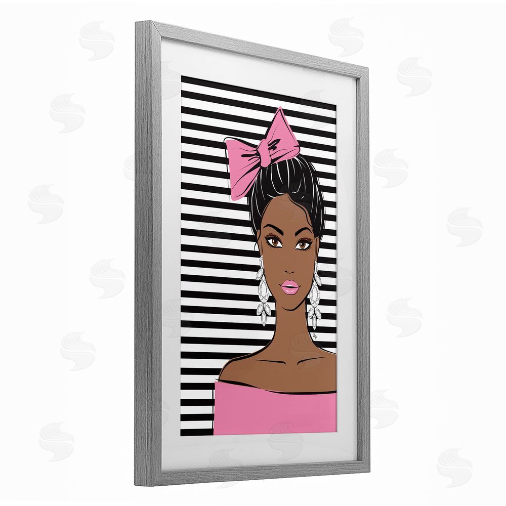 Martina Pavlova Girl with Bow & Jewel Earrings Gray Framed Print Under Glass Wall Art