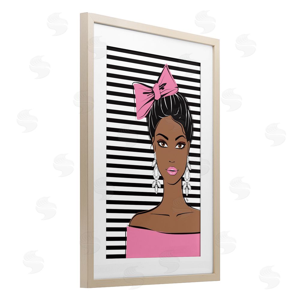 Martina Pavlova Girl with Bow & Jewel Earrings Brown Framed Print Under Glass Wall Art