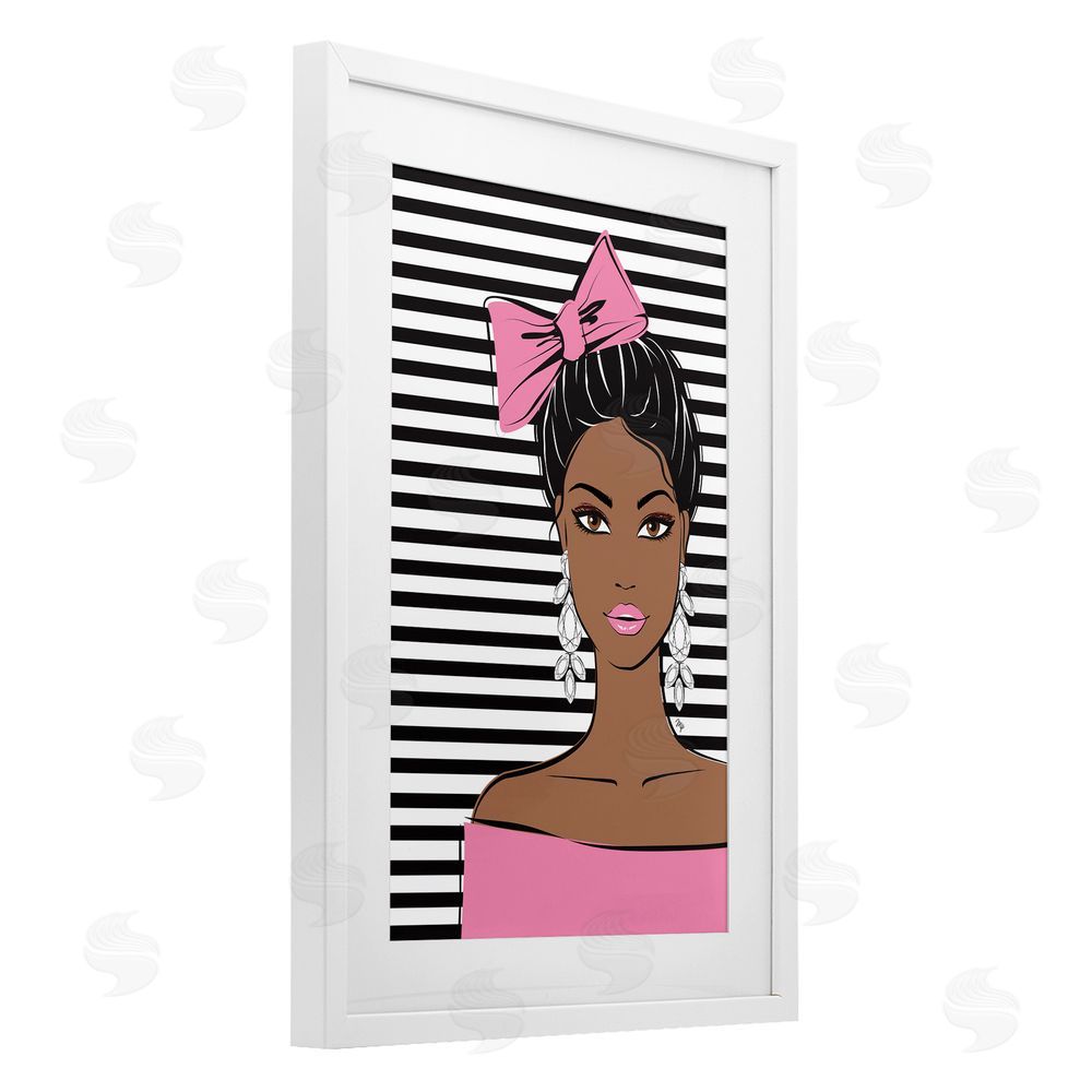 Martina Pavlova Girl with Bow & Jewel Earrings White Framed Print Under Glass Wall Art