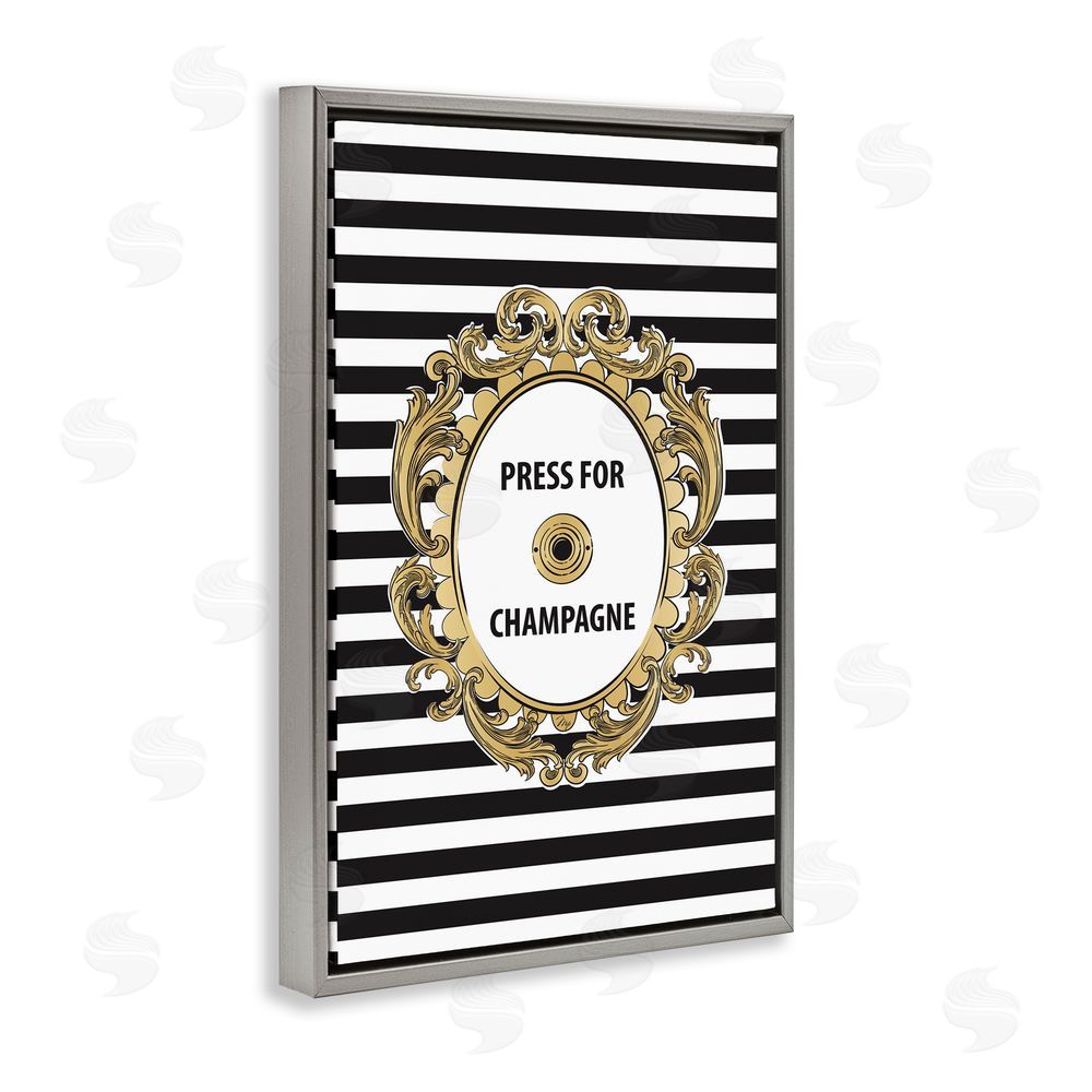 Martina Pavlova Press For Champagne Celebration Gray Floating Framed Canvas Wall Art