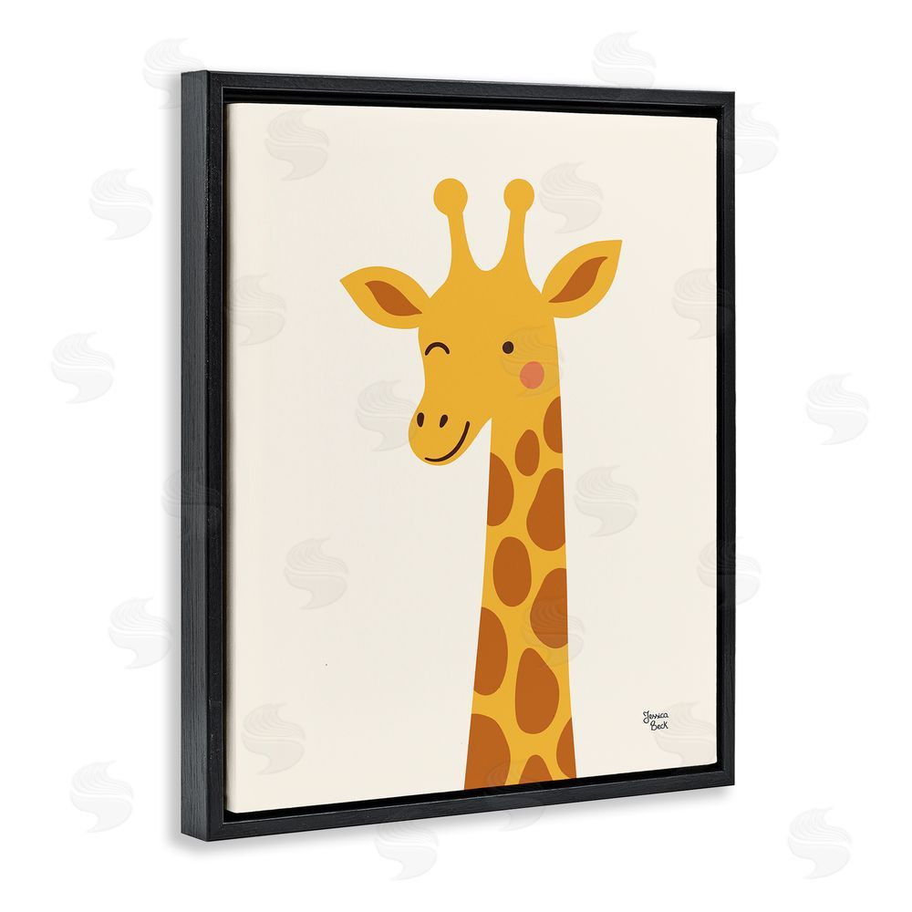 Jessica Beck Winky Giraffe Portrait Black Floating Frame Stretched Canvas Wall Art Print