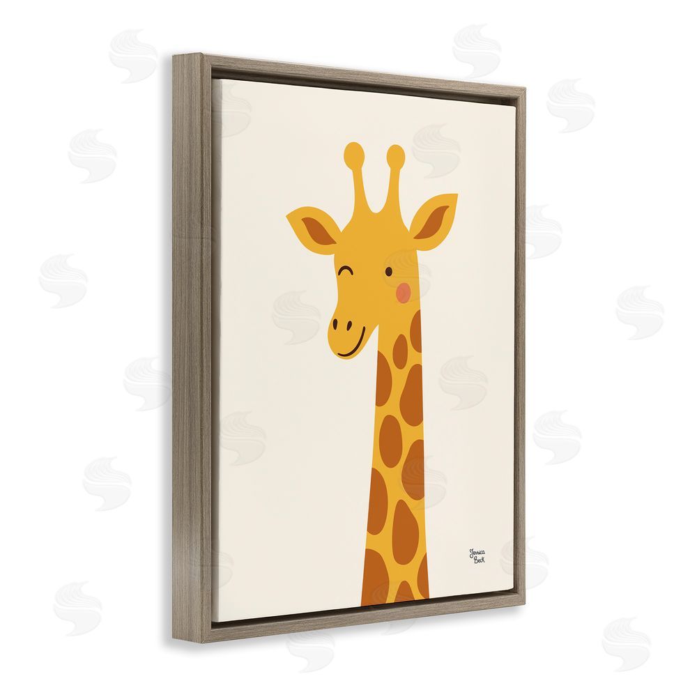 Jessica Beck Winky Giraffe Portrait Brown Floating Frame Stretched Canvas Wall Art Print