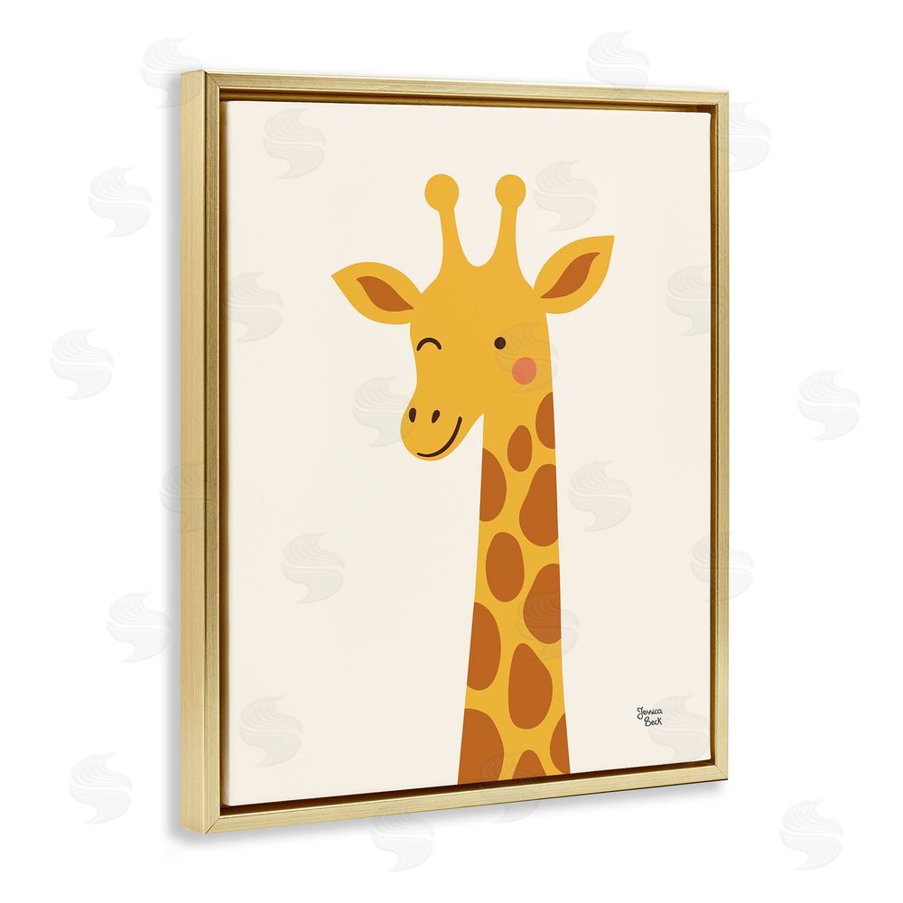 Jessica Beck Winky Giraffe Portrait Gold Floating Frame Stretched Canvas Wall Art Print