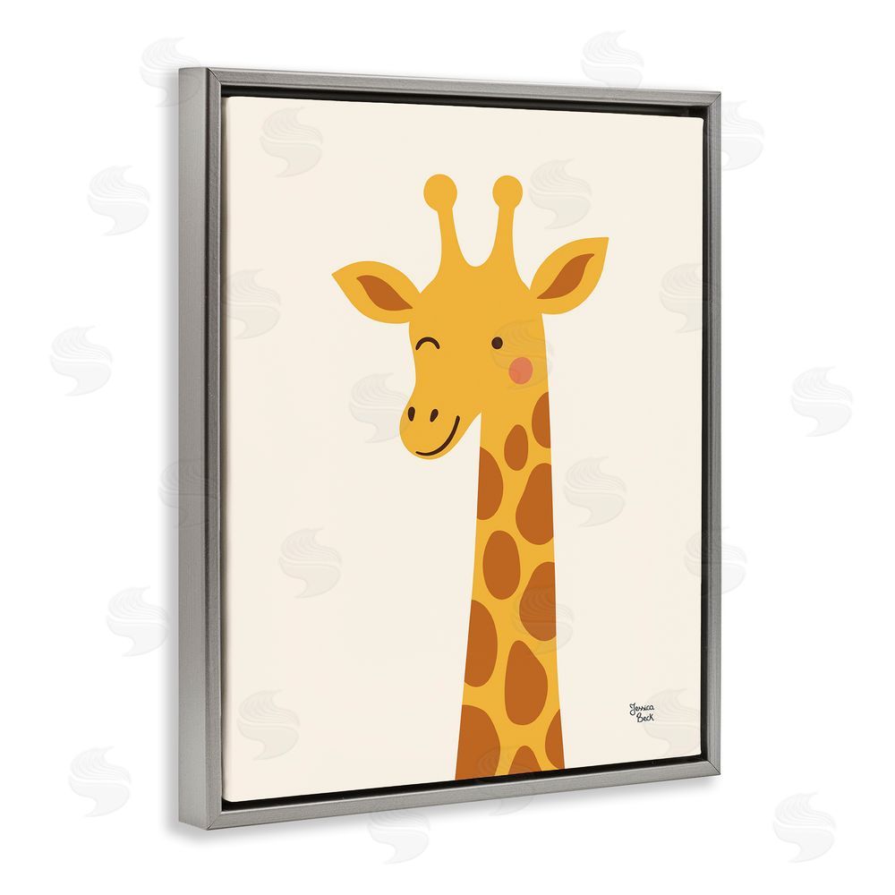 Jessica Beck Winky Giraffe Portrait Gray Floating Frame Stretched Canvas Wall Art Print