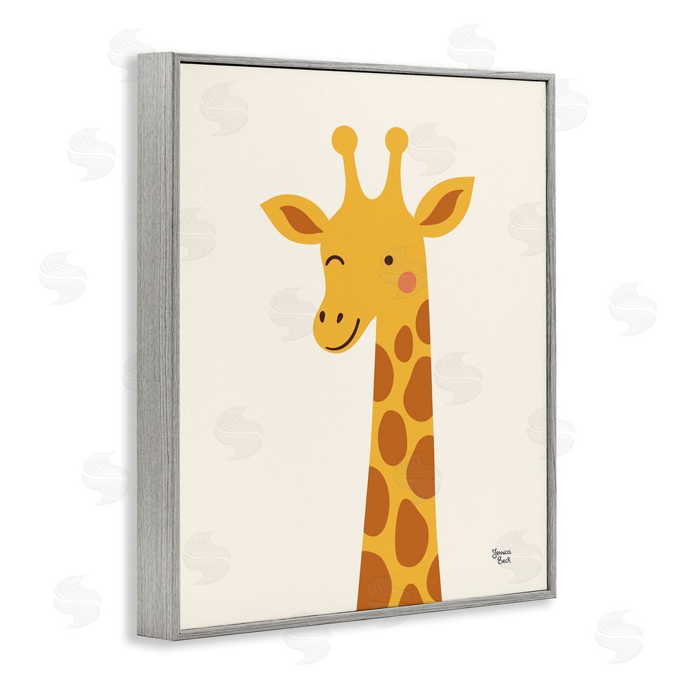 Jessica Beck Winky Giraffe Portrait Gray Framed Giclee Wall Art Print