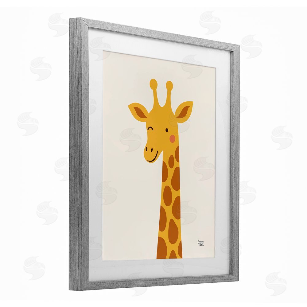 Jessica Beck Winky Giraffe Portrait Gray Framed Print Under Glass with Matting Wall Art