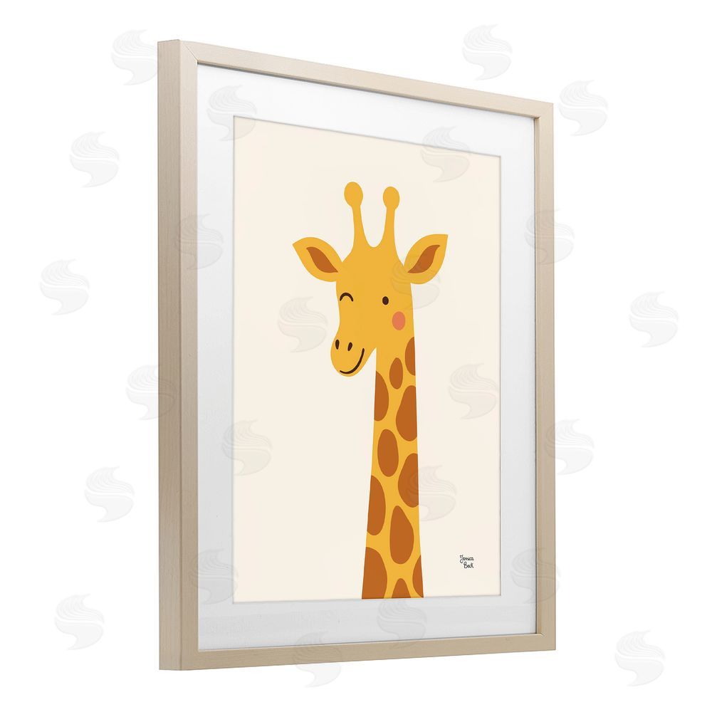 Jessica Beck Winky Giraffe Portrait Brown Framed Print Under Glass with Matting Wall Art