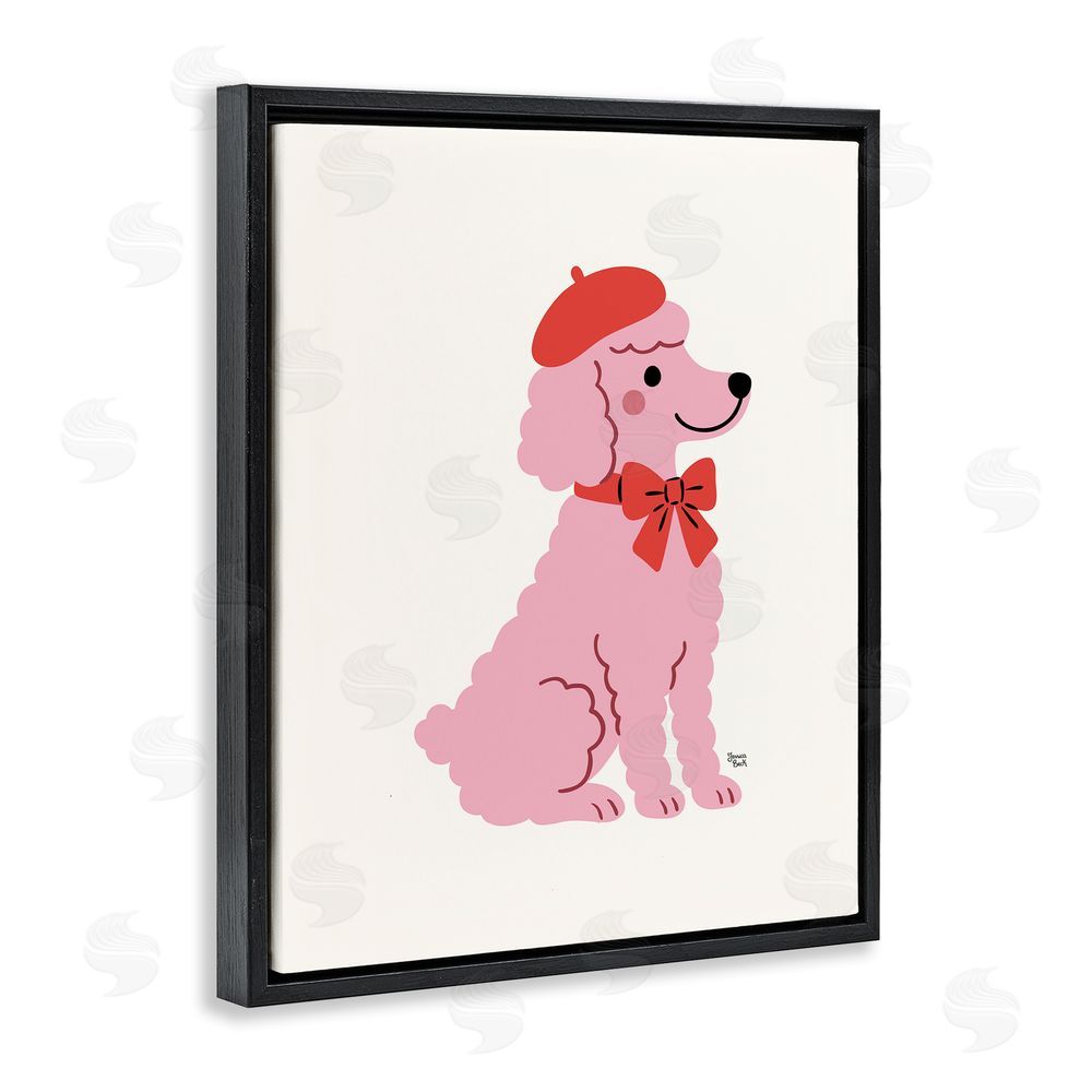 Jessica Beck French Poodle in Beret Black Floating Frame Canvas Wall Art Print