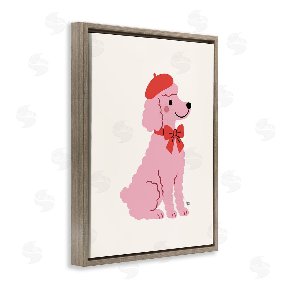 Jessica Beck French Poodle in Beret Brown Floating Frame Canvas Wall Art Print