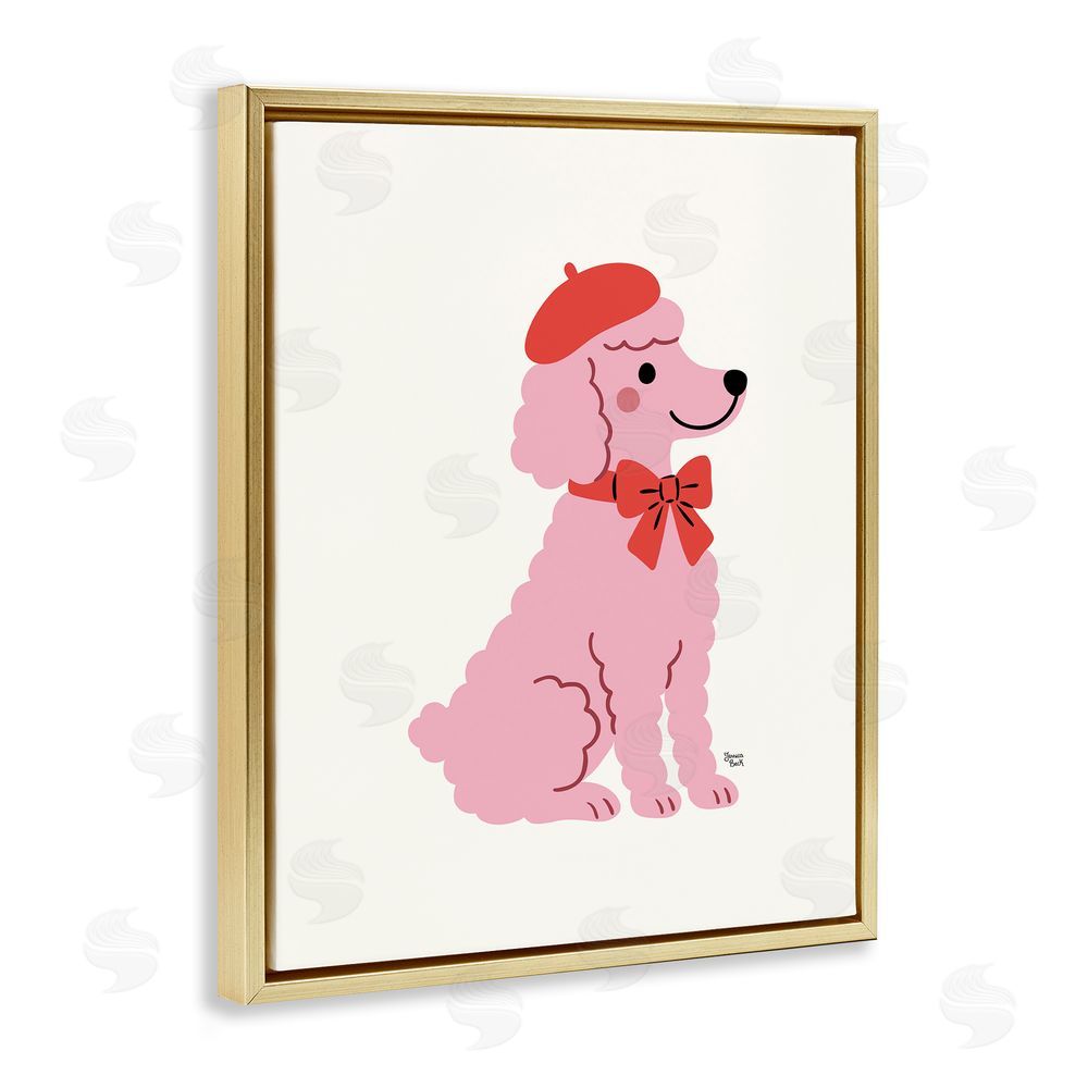 Jessica Beck French Poodle in Beret Gold Floating Frame Canvas Wall Art Print