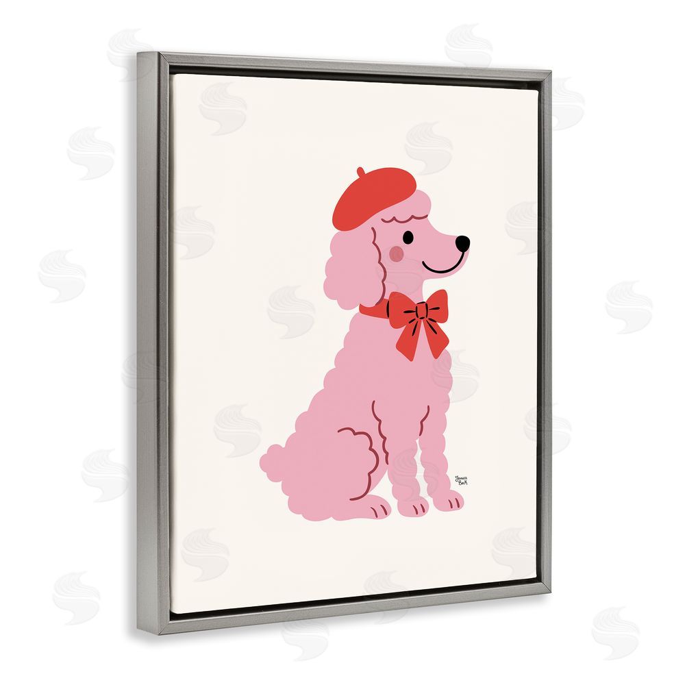 Jessica Beck French Poodle in Beret Gray Floating Frame Canvas Wall Art Print