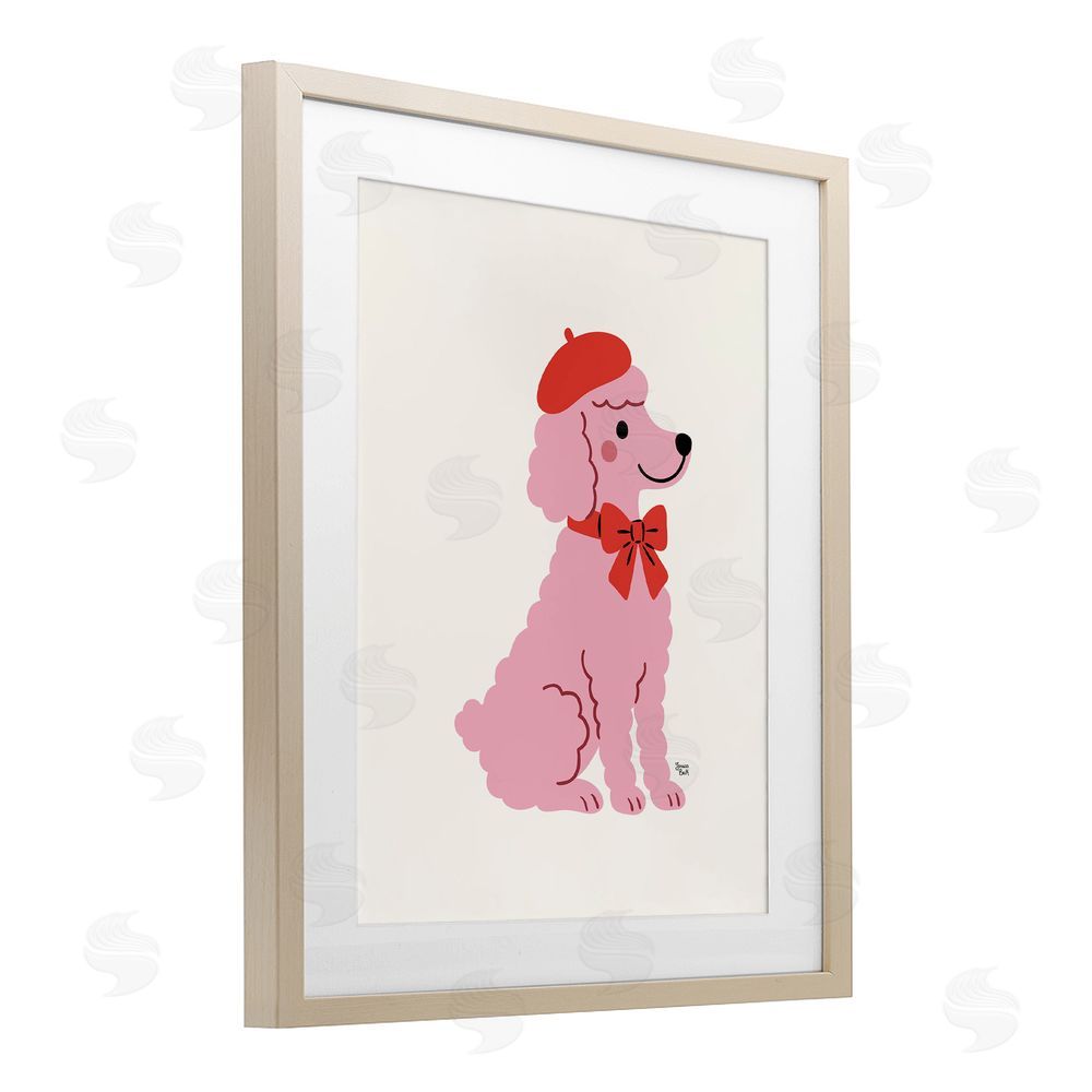 Jessica Beck French Poodle in Beret Brown Framed Print Under Glass Wall Art