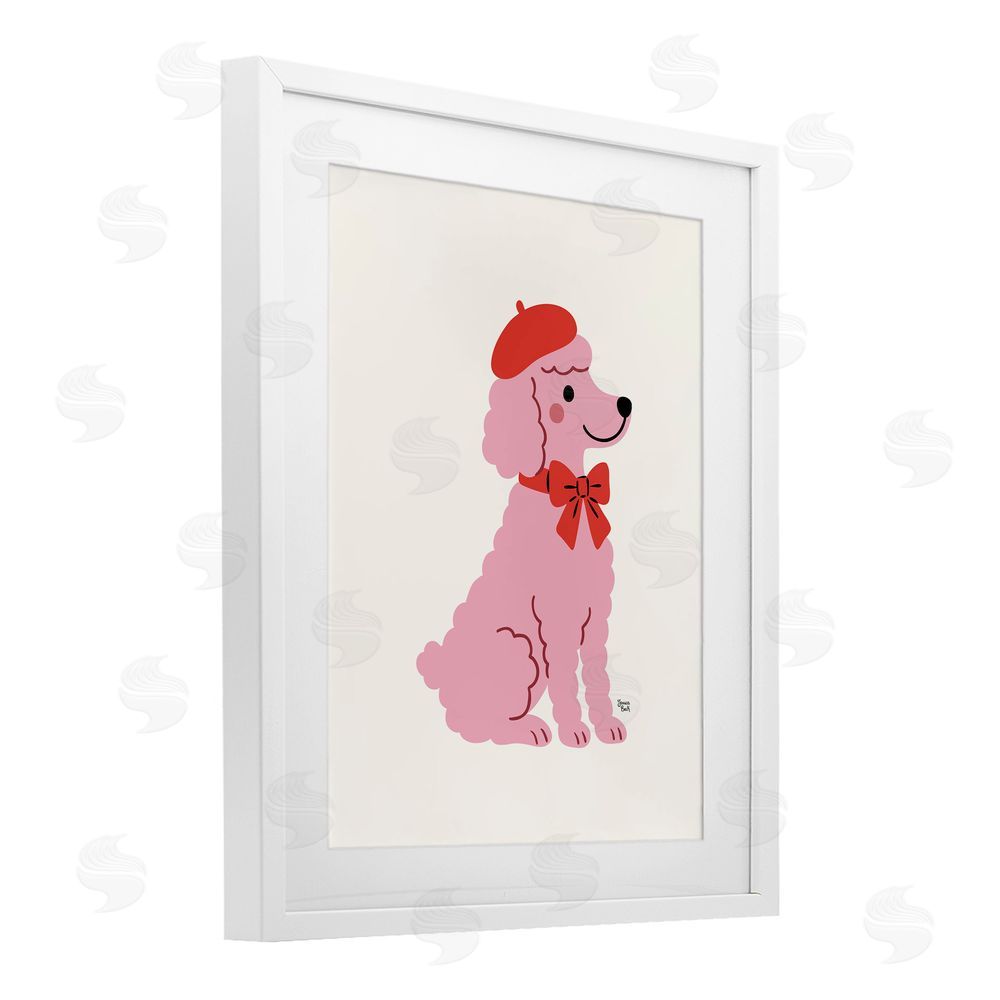 Jessica Beck French Poodle in Beret White Framed Print Under Glass Wall Art