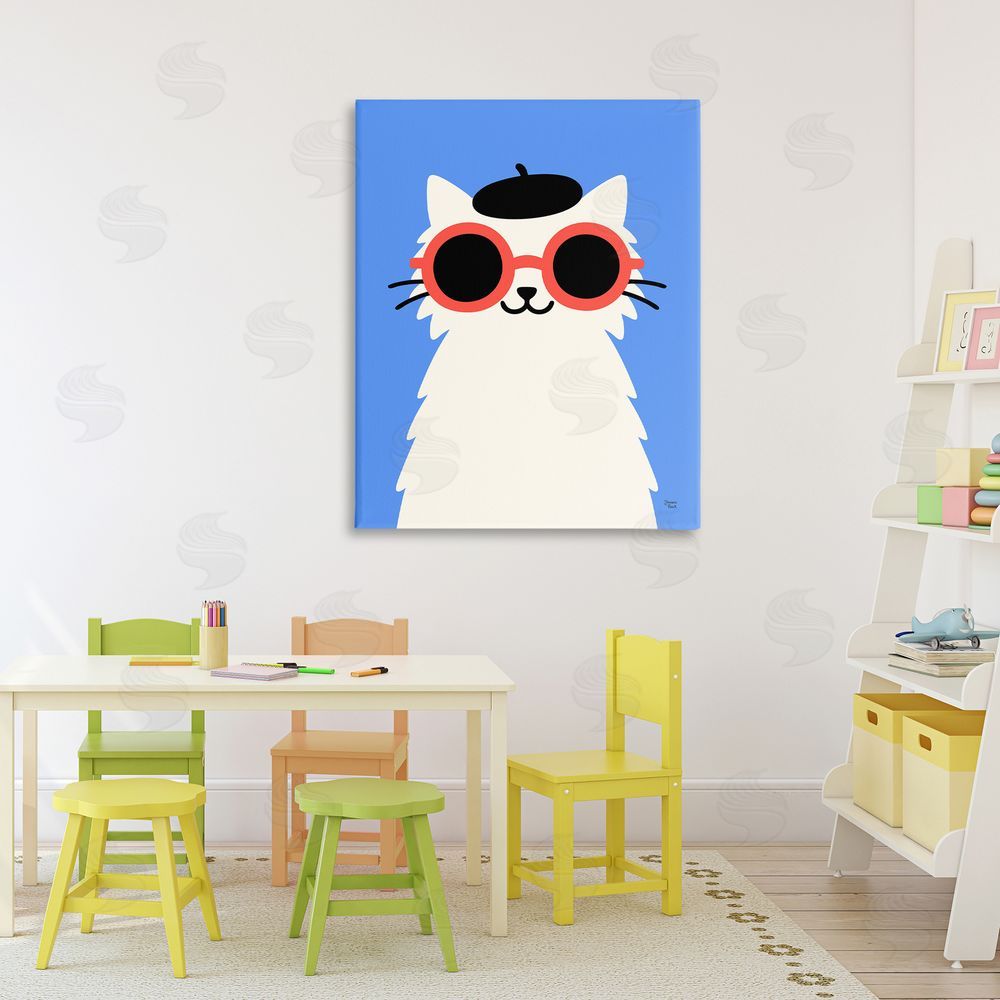 Jessica Beck Stylish French Cat Stretched Canvas Wall Art Print in Room
