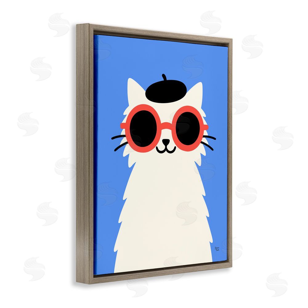 Jessica Beck Stylish French Cat Brown Floating Frame Canvas Wall Art Print