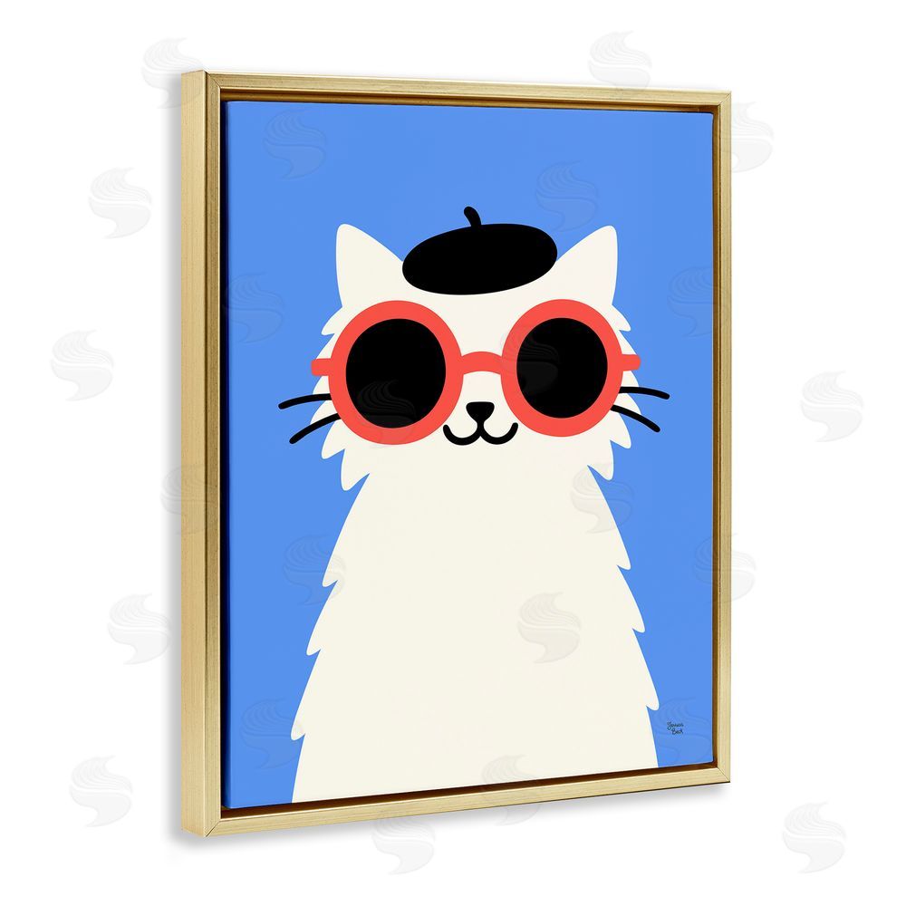 Jessica Beck Stylish French Cat Gold Floating Frame Canvas Wall Art Print