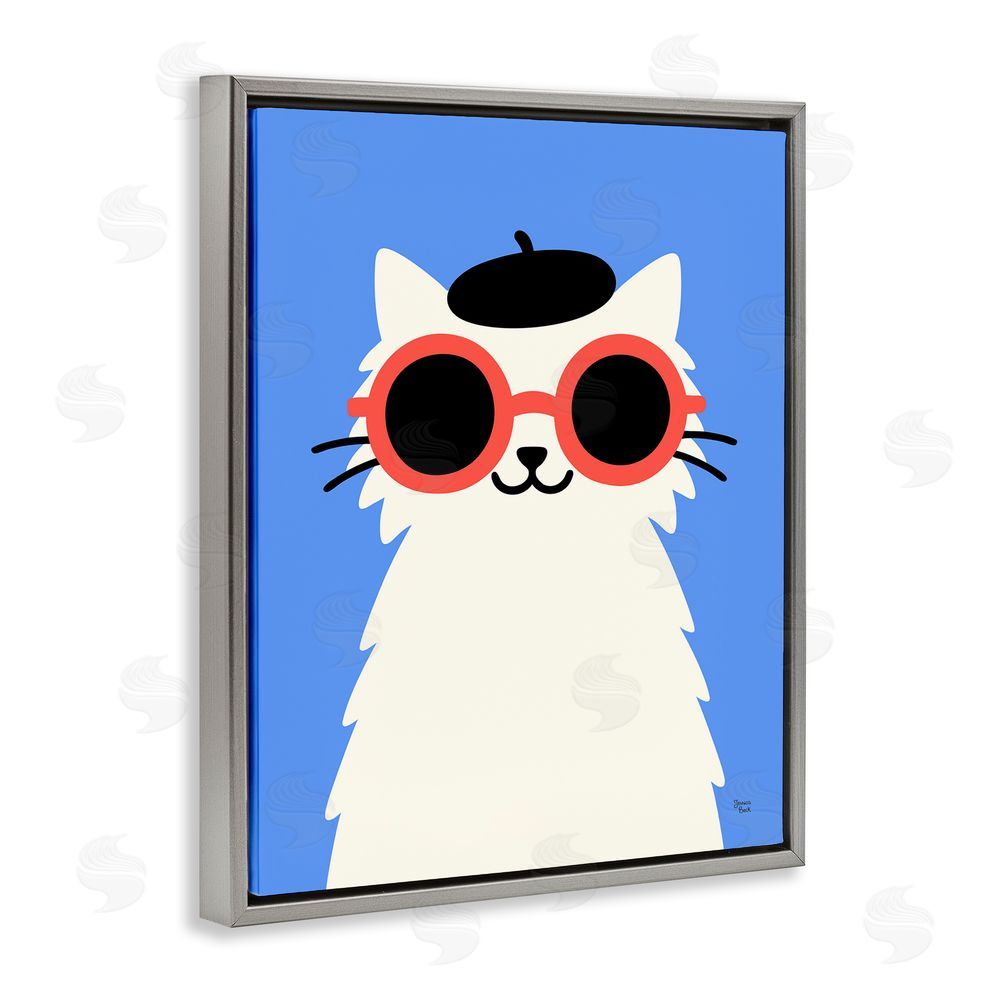 Jessica Beck Stylish French Cat Gray Floating Frame Canvas Wall Art Print