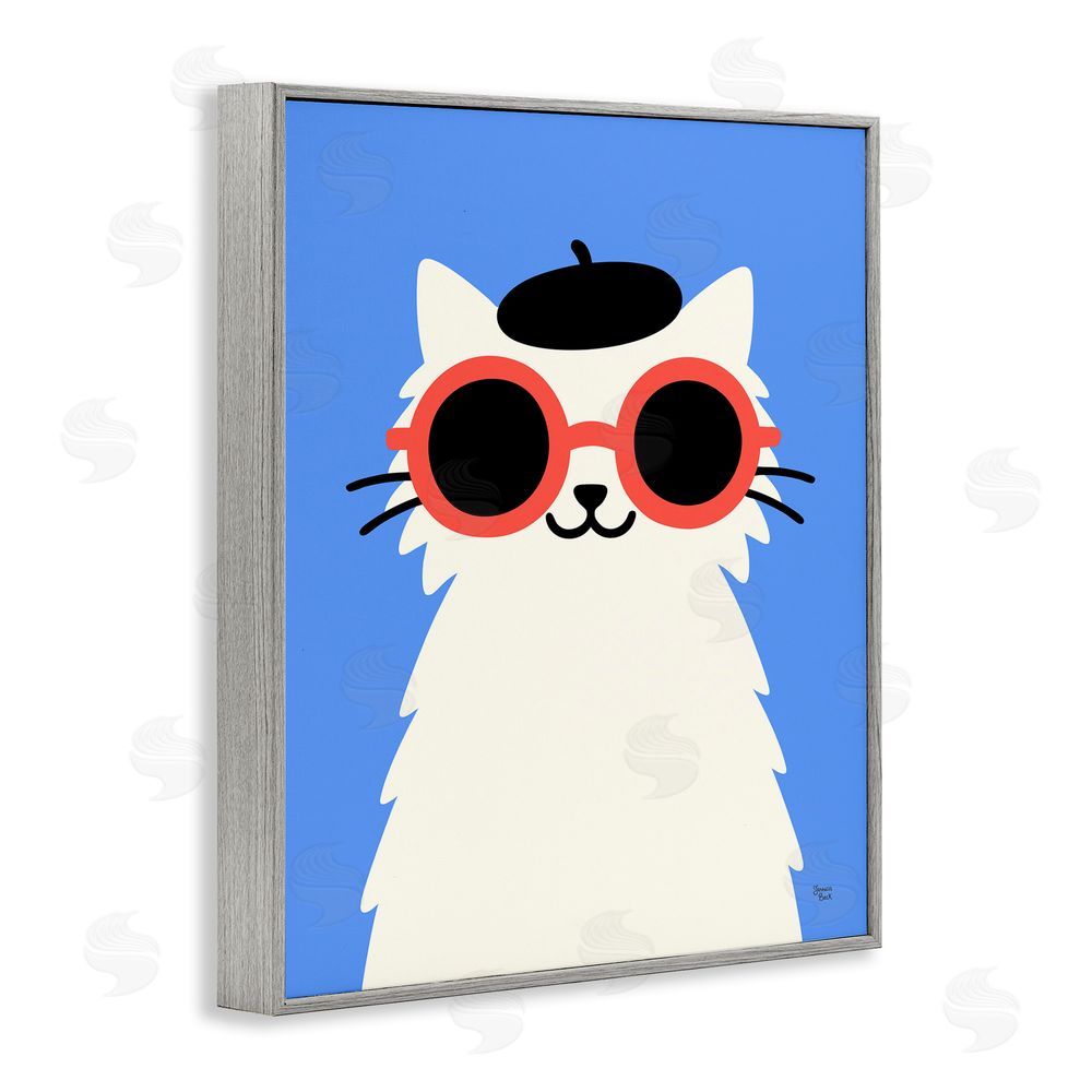 Jessica Beck Stylish French Cat Gray Framed Giclee Print Wall Art