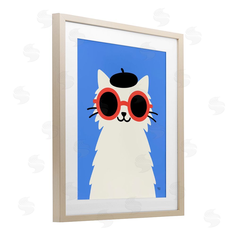 Jessica Beck Stylish French Cat Brown Framed Print Under Glass Wall Art