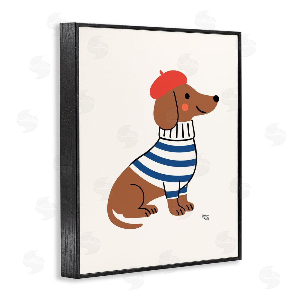 Jessica Beck French Dachshund in Beret Black Framed Giclee Print Wall Art