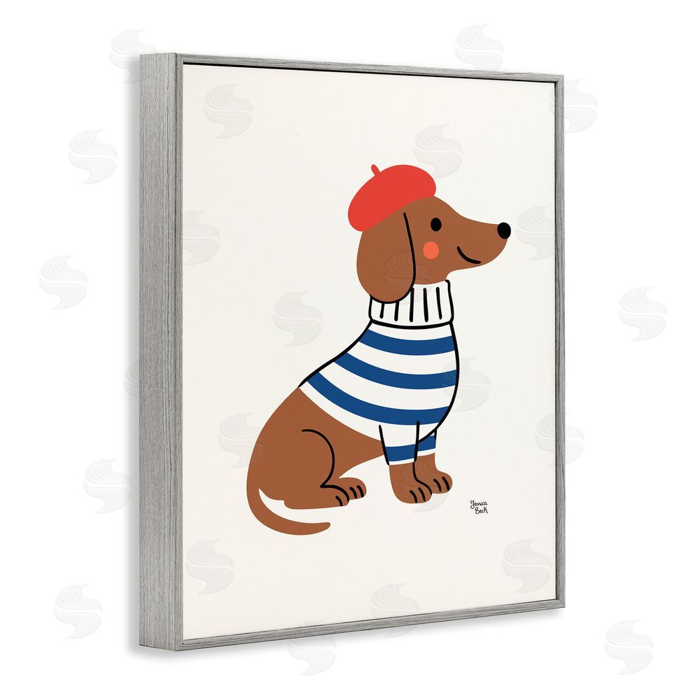 Jessica Beck French Dachshund in Beret Gray Framed Giclee Print Wall Art
