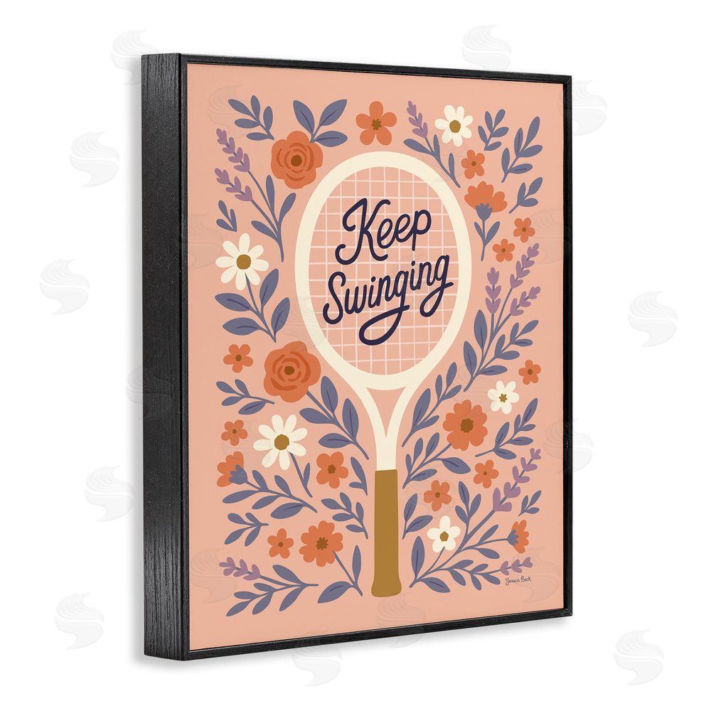 Jessica Beck Keep Swinging Floral Tennis Black Framed Giclee Wall Art Print